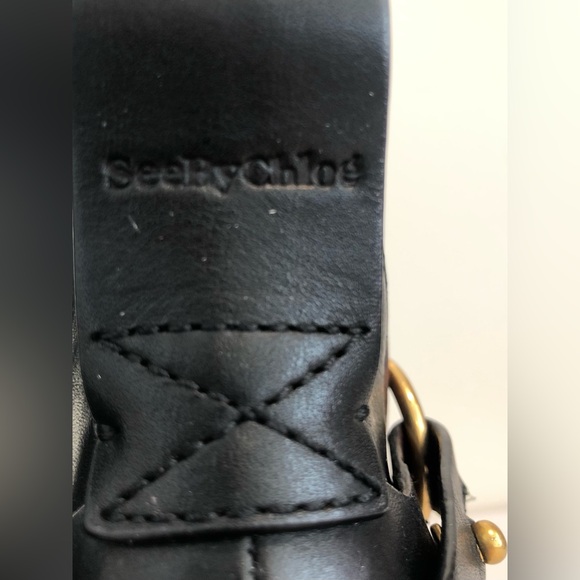 See by Chloe Alexis Bootie Black Leather Ankle Boots Square Toe 38 - Picture 4 of 8